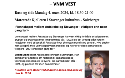 Temamøte: «Vennskapet mellom Antsirabe og Stavanger»
